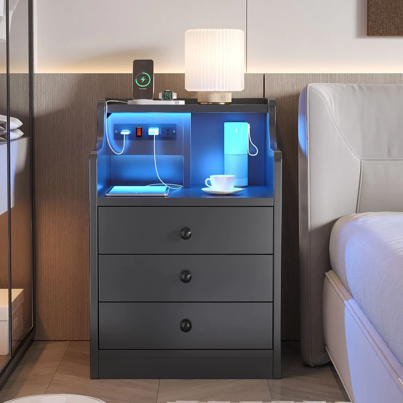 Illuminating Spaces: The Charm of an LED Nightstand With Hutch Drawers