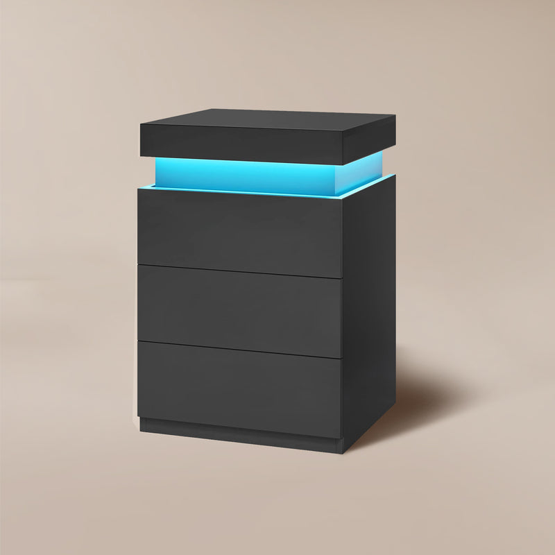 Nightstand with Sliding Top Charging Station and LED Lights Black