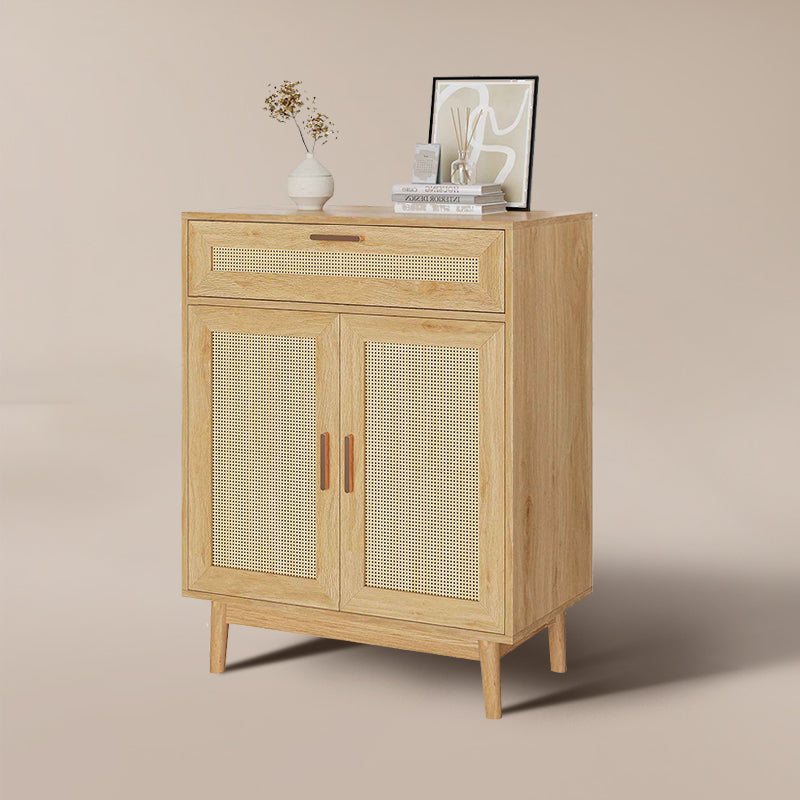 Rattan Nightstand Storage Cabinet with Large Drawer and Adjustable Shelf Natural