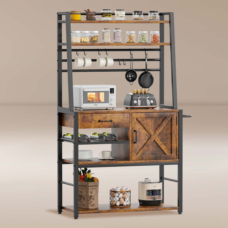 Coffee Bar with Storage Drawer and Hooks Rustic Brown