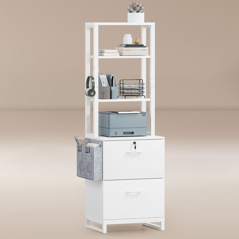 2 Drawer File Cabinet with Lock Adjustable Storage Shelf White