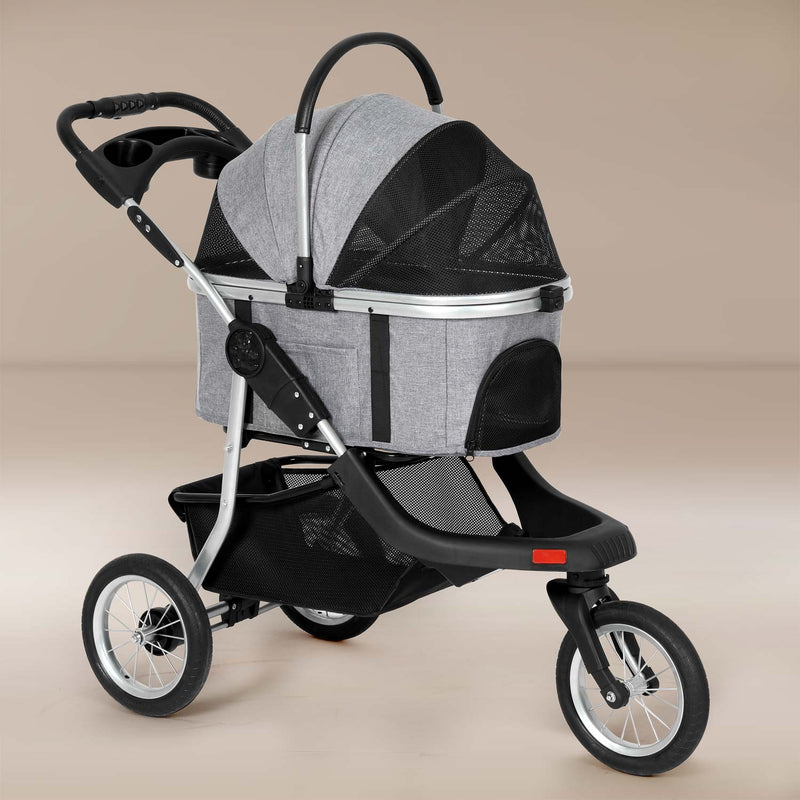 Pet Stroller One-Click Folding Frame Traveling Strolling Cart Light Grey