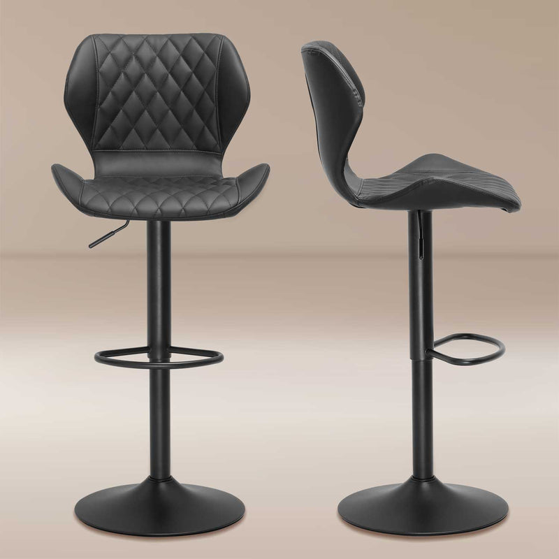 2Pcs Adjustable Height Swivel Barstools Leather Bar Chairs Black