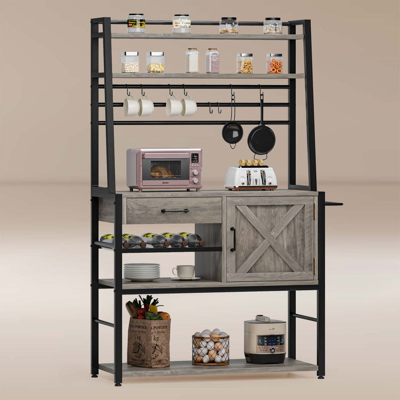 Coffee Bar with Storage Drawer and Hooks Ivory Grey