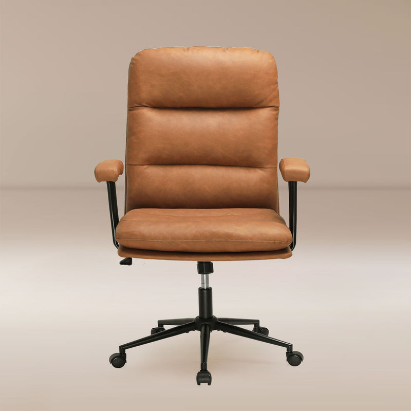 Sikaic Leather Office Chair with Arms Adjustable Back 40° Brown