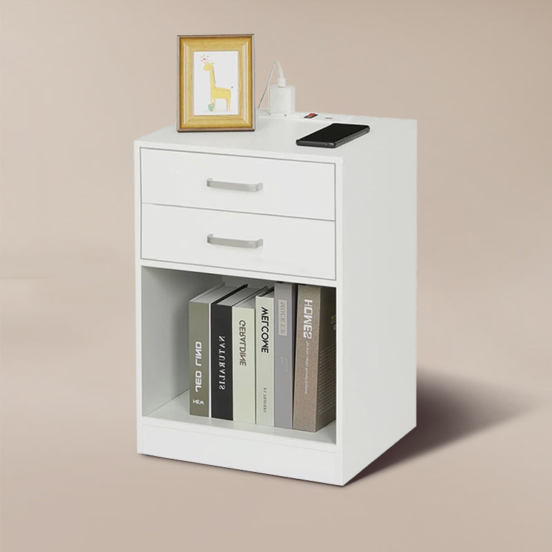 2Pcs Nightstand with Charging Station Drawers Bedside Table White