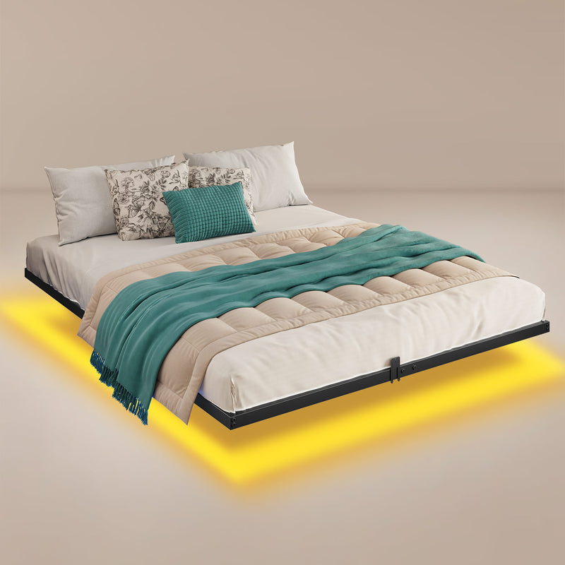 Metal Floating Bed Frame with LED Lights no Headboard Black