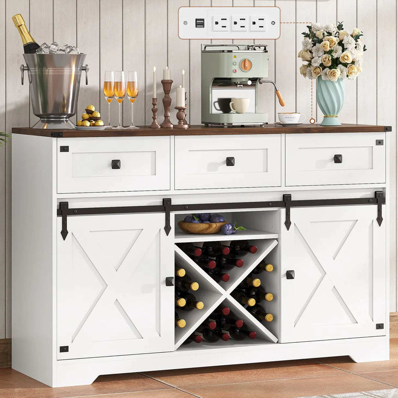 Buffet Cabinet with 3 Drawers and Charging Station White