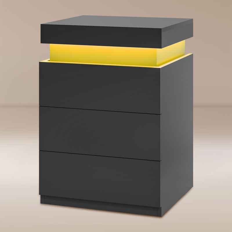 Nightstand with Sliding Top Charging Station and LED Lights Black