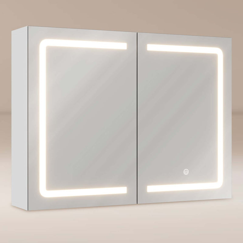 Lighted Double Doors Medicine Cabinet with Touch Switch Mirrors and Storage Adjustable Shelves White