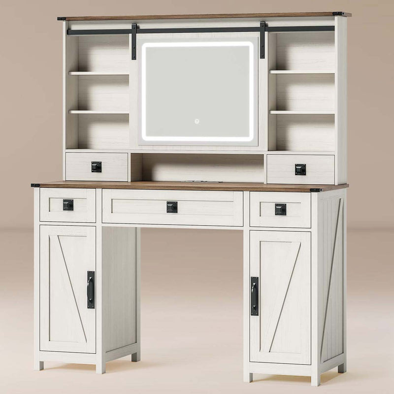 Large Makeup Vanity with Lights & Charging Station Ample Storage Space and Sliding Mirror White