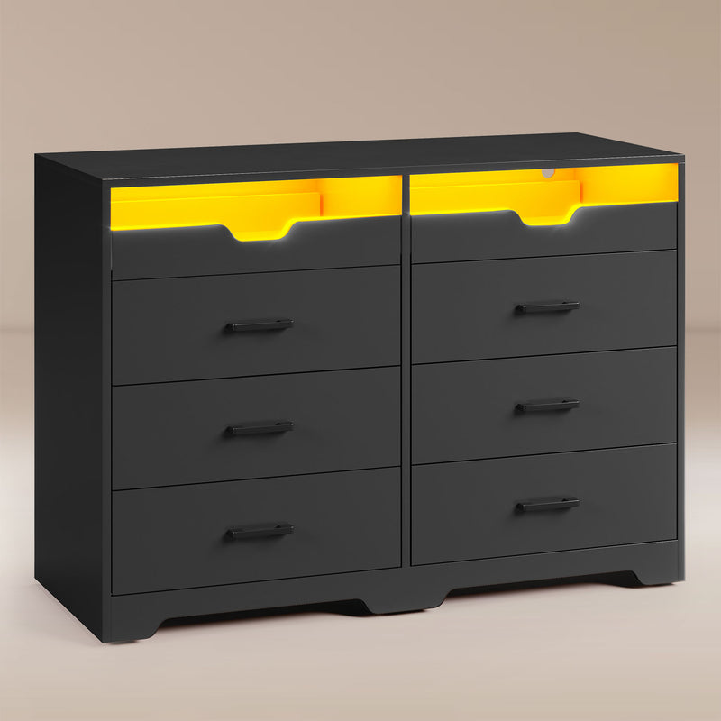 6 Drawers LED Dresser with 2 Pull-Out Tray Storage Organizer Black