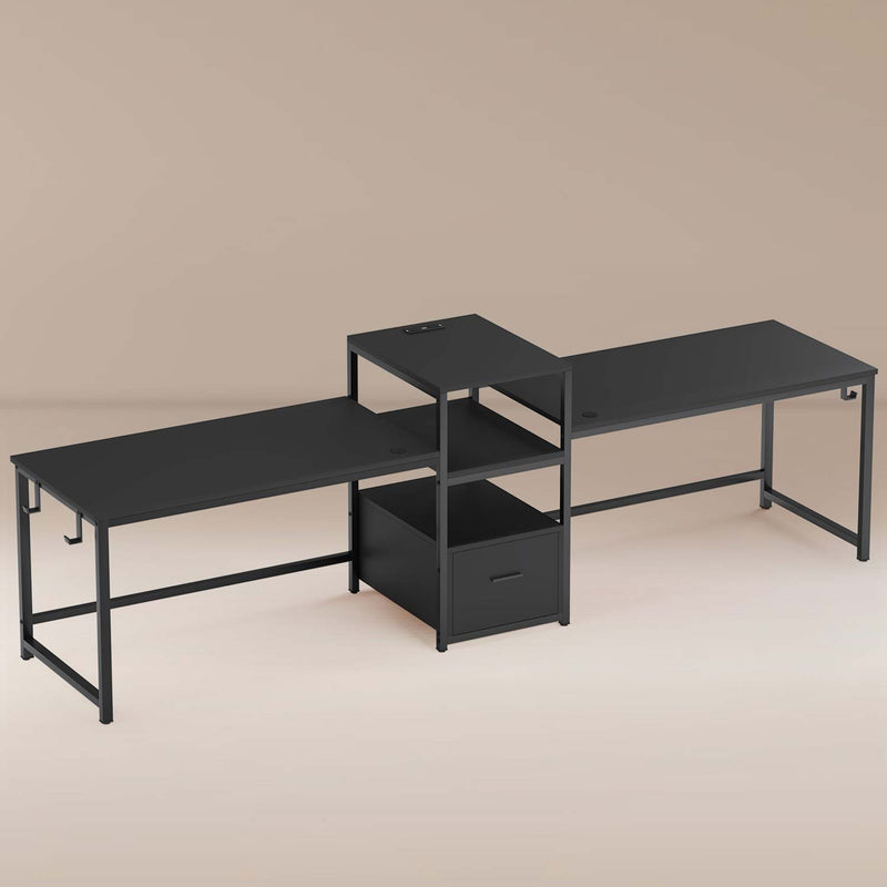 98 Inches 2 Person Computer Desk with Storage Printer Shelf Black