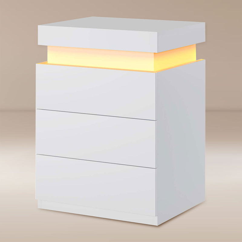 Nightstand with Sliding Top Charging Station and LED Lights White