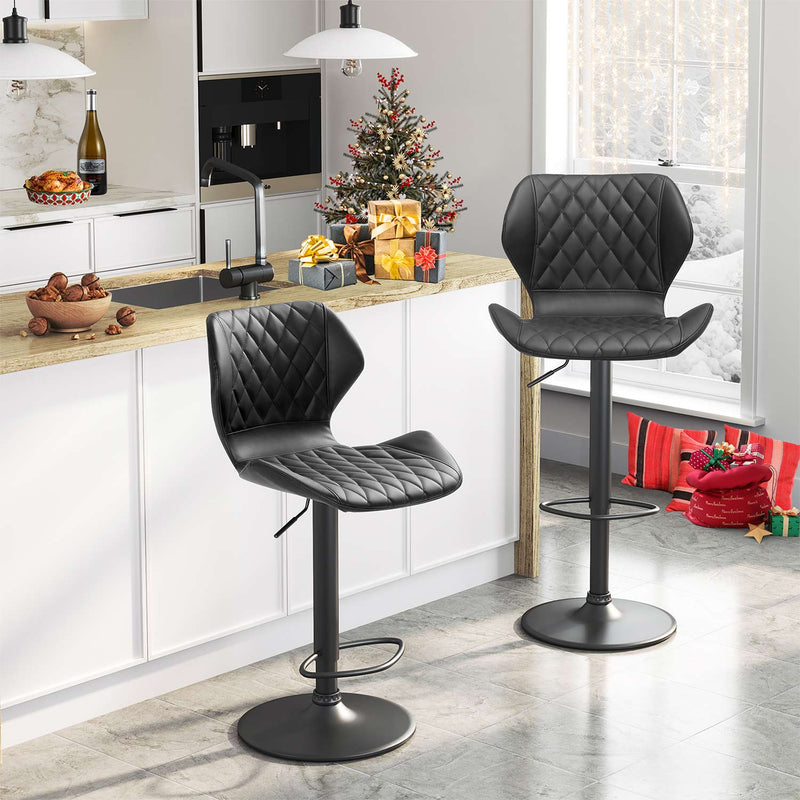 Sikaic Bar Chair 2Pcs Adjustable Height Swivel Barstools Leather Bar Chairs Black