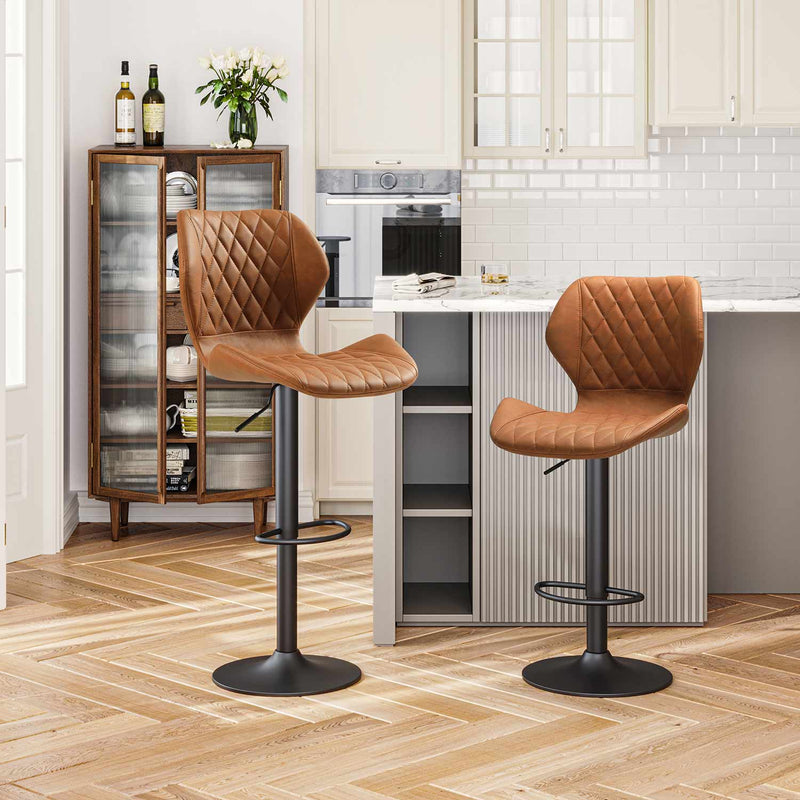 Sikaic Bar Chair 2Pcs Adjustable Height Swivel Barstools Leather Bar Chairs Brown