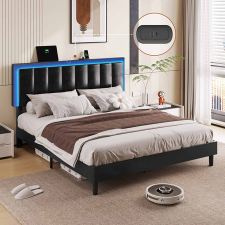 Fliq Leather Bed Frame With Adjustable Headboard