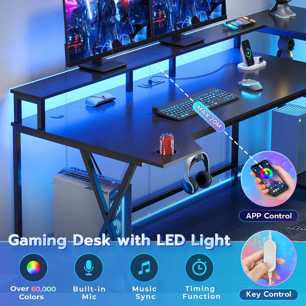 Sikaic 70.8 Inches Large PC Gamer Gaming Desk Black