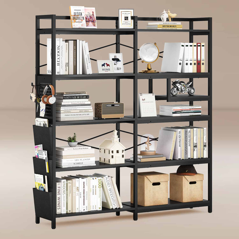 Sikaic Bookshelf LED 5-Tier Convertible Corner Bookshelf with Storage Black Black / Modern