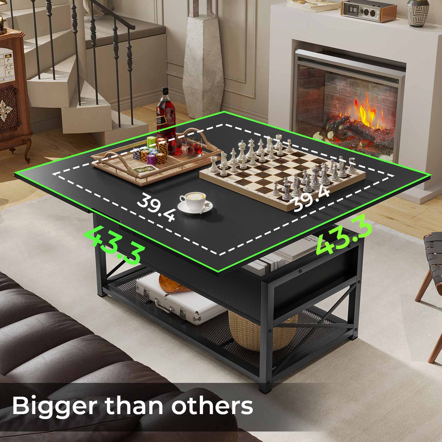 Sikaic 3 in 1 Lift Top Coffee Table with Storage Black