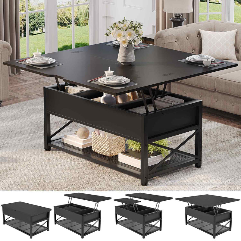 Sikaic Coffee Table 4 in 1 Lift Top Coffee Table with Storage Hidden Compartment and Open Shelves for Living Room Black