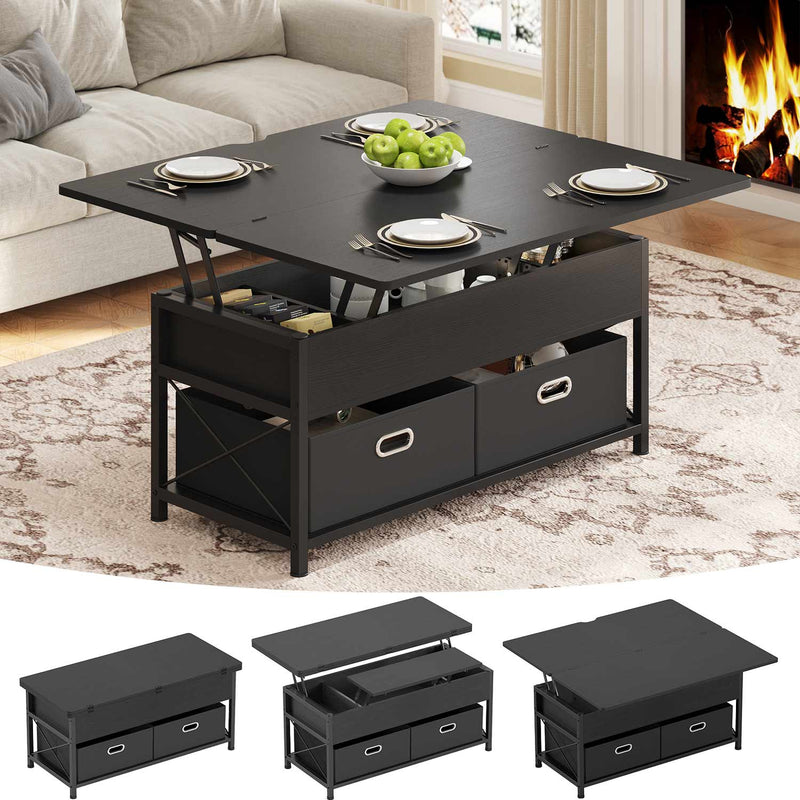 Sikaic Coffee Table 4 in 1 Multi-Function Lift Top Coffee Table with Hidden Compartment 2 Drawers and Convertible Square Center Table for Living Room Reception Home Office Black