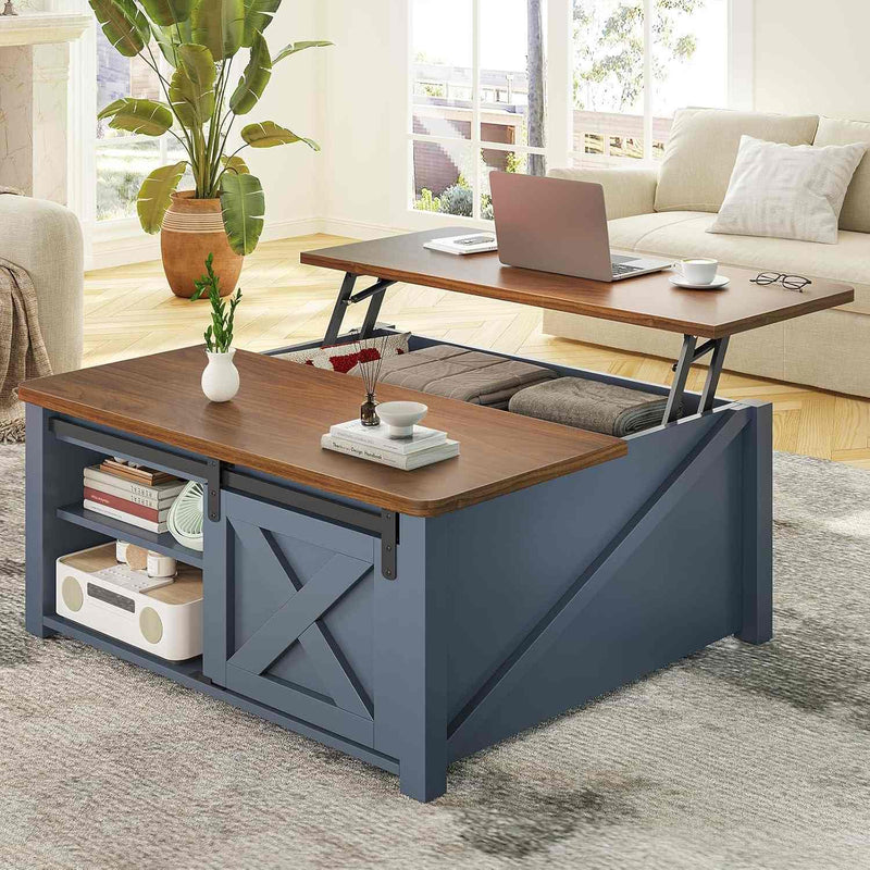 Sikaic Coffee Table 31.5 Inches Lift Top Coffee Table with Large Hidden Storage Compartment and Adjustable Shelves Blue Blue / Engineered Wood / Modern