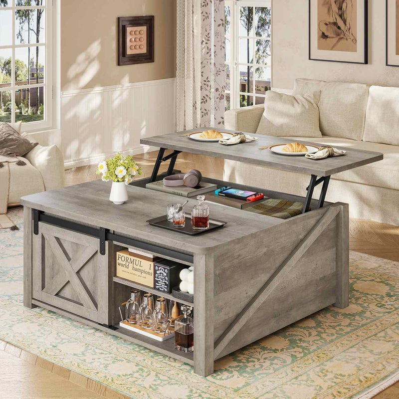 Sikaic Coffee Table 31.5 Inches Lift Top Coffee Table with Large Hidden Storage Compartment and Adjustable Shelves Grey Grey / Engineered Wood / Modern