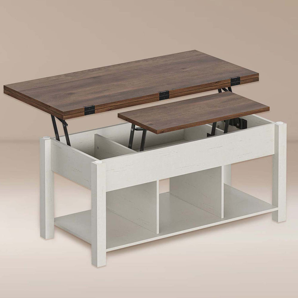 Sikaic Coffee Table Lift Top 4 in 1  Farmhouse Coffee Table with Storage Wood with Hidden Compartments and Open Shelf White White / Engineered Wood / Modern