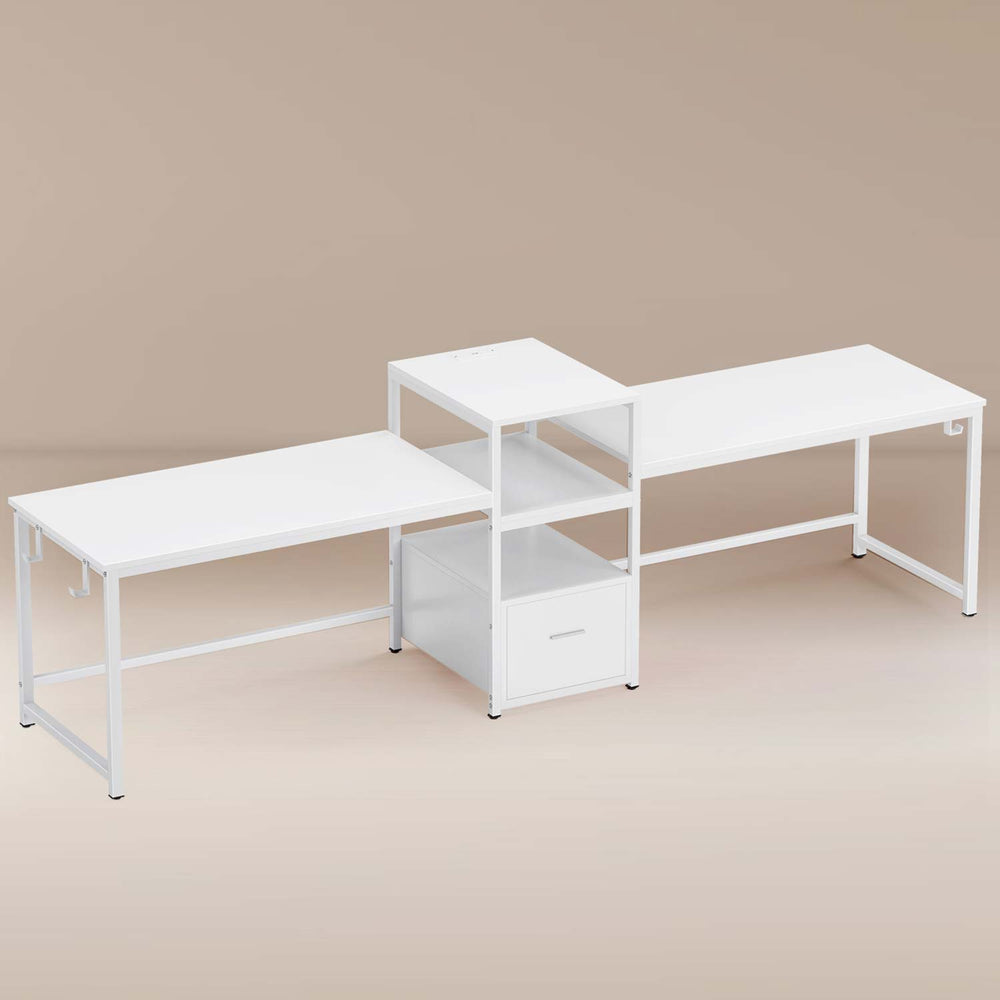 Sikaic Computer Desk 98 Inches 2 Person Computer Desk with Storage White White / Industrial / Engineered Wood