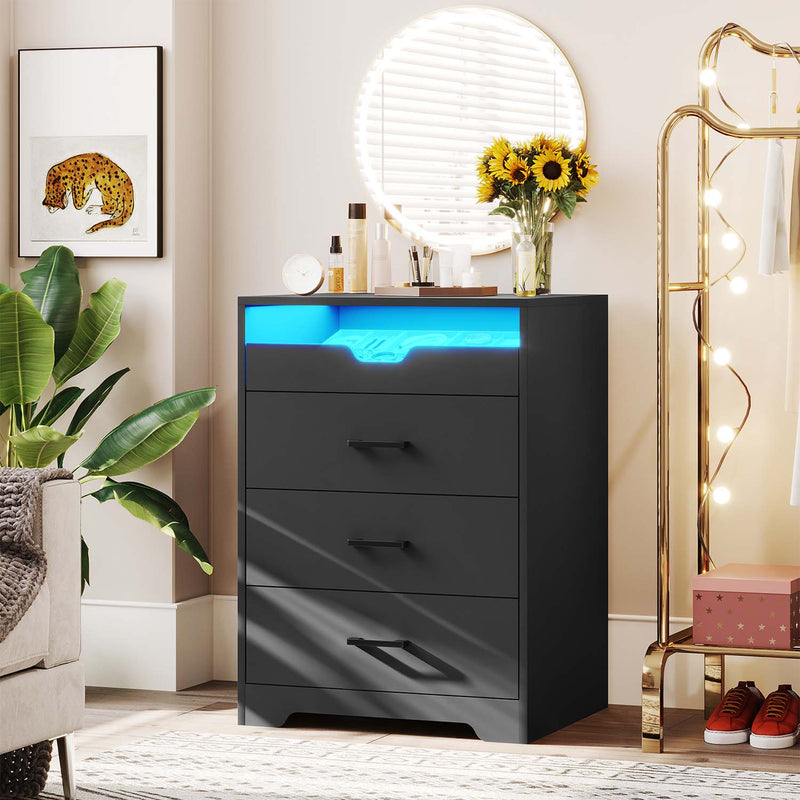 Sikaic Dresser 3 Drawers LED Tall Dresser with Pull-Out Tray Storage Black