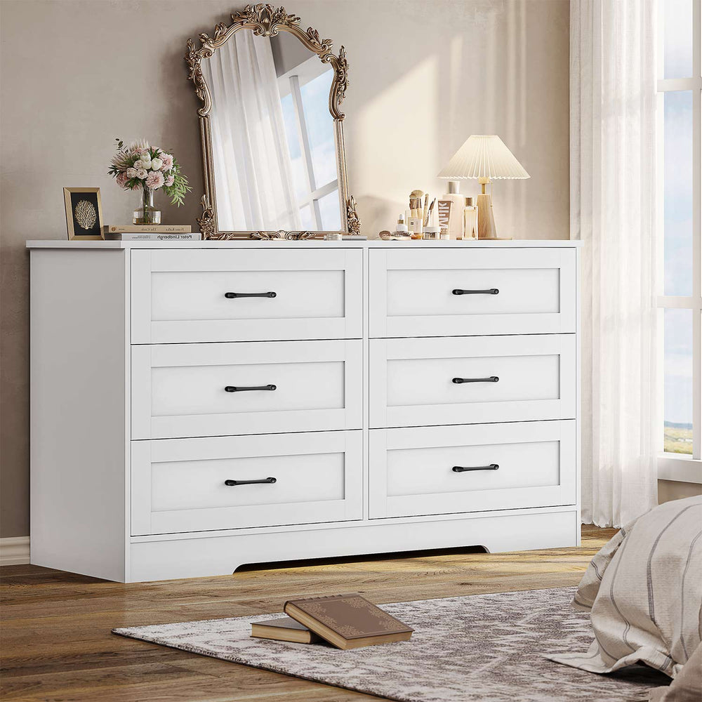 Sikaic Dresser 6 Drawers Double Dresser with Large Capacity Storage Cabinet White