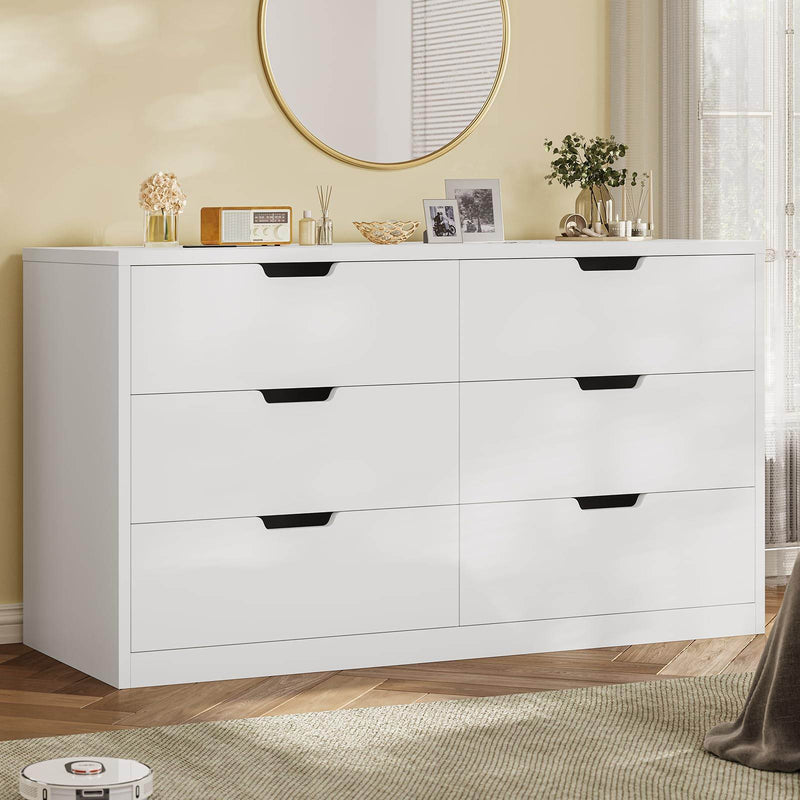 Sikaic Dresser 6 Drawers Dresser with Large Capacity for Living Room White White / Engineered Wood / Modern