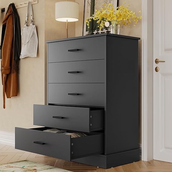 Sikaic Dressers 5 Drawers Dresser with Sturdy Base Storage Cabinet Black