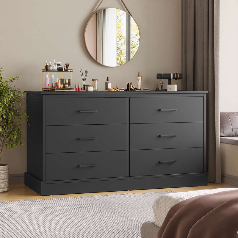 Sikaic Dressers 6 Drawers Double Dresser with Storage Cabinet Black