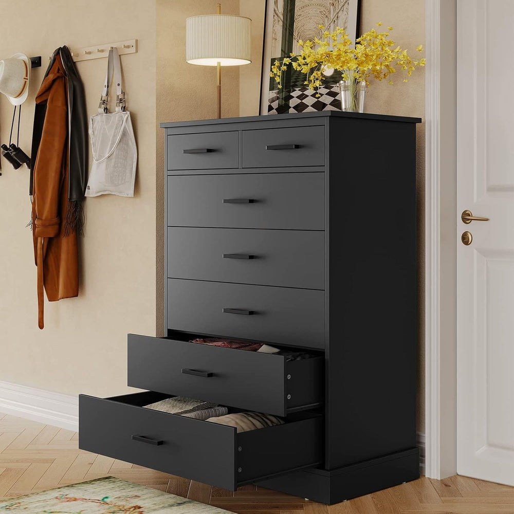 Sikaic Dressers 7 Drawers Dresser With Sturdy Base Storage Cabinet Black