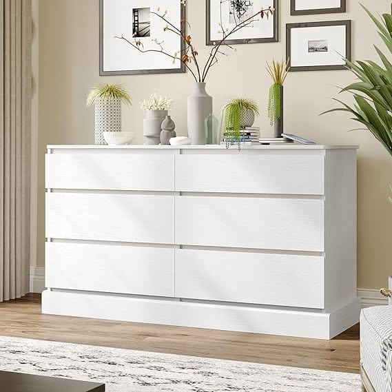 Sikaic Dressers 51.5 Inches Width 6 Drawers Dresser Large Capacity Clothing Storage Cabinet White