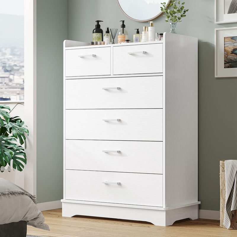 Sikaic Dressers 6 Drawers Dresser Wooden Vertical Large Capacity Storage Chest White