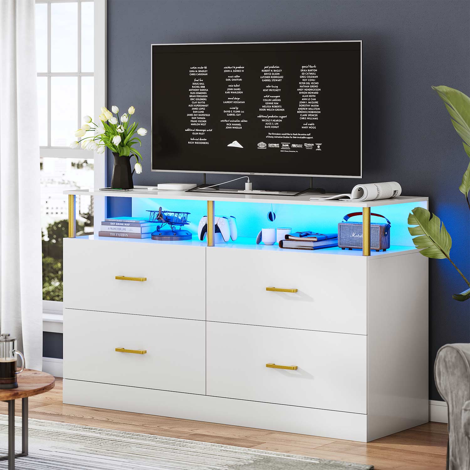 Sikaic 4 Drawers Dresser with Charging Station White