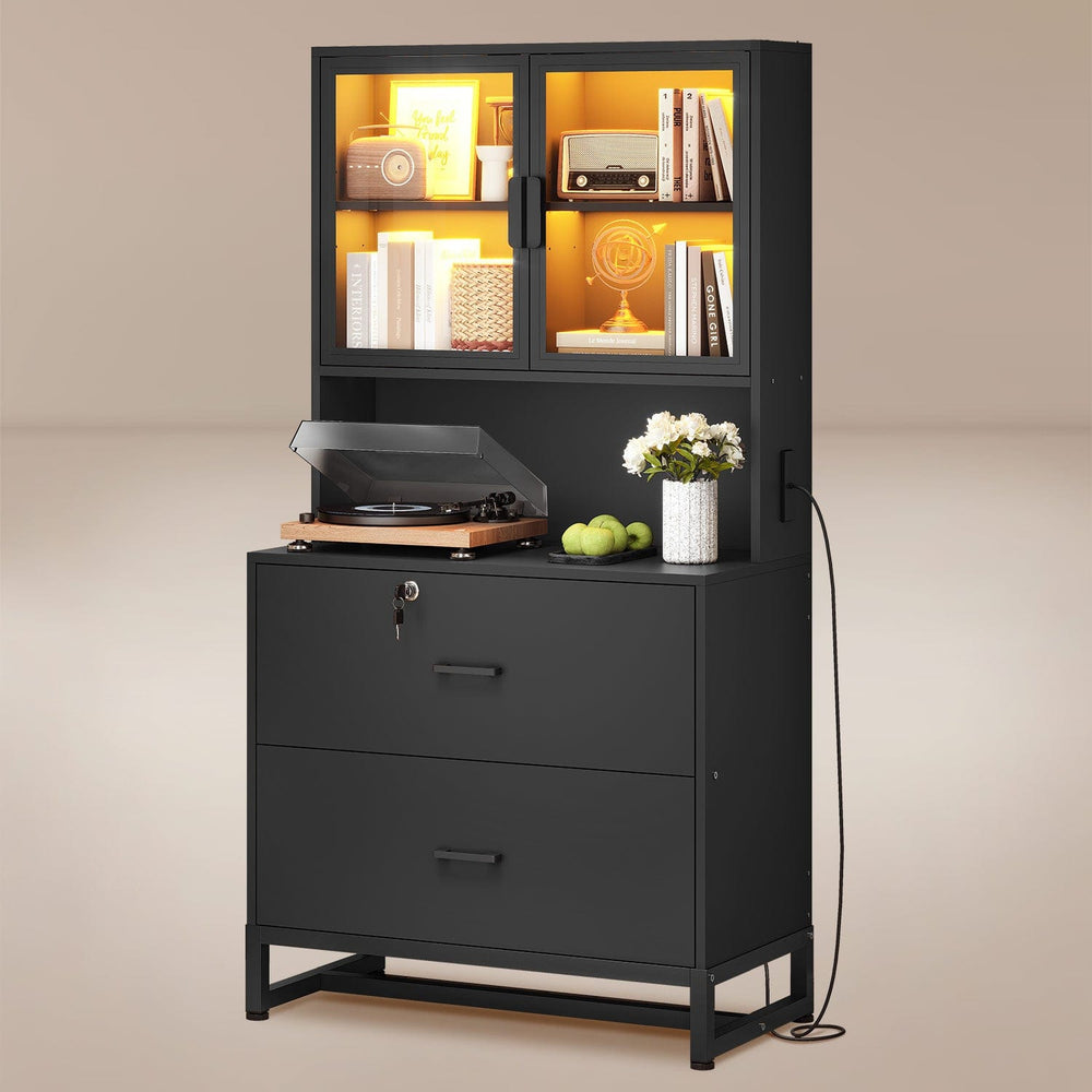 Sikaic File Cabinet File Cabinet with Bookshelf Black Black / Engineered Wood / Modern