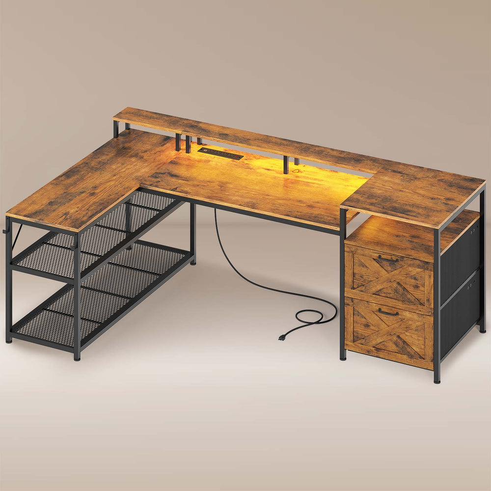 Sikaic Gaming Desk 67 Inches Reversible Gaming Desk Brown Brown / Engineered Wood / Modern