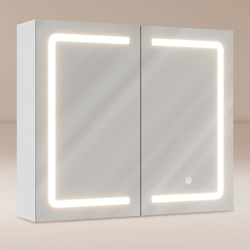 Sikaic Medicine Cabinet LED 2 Doors Wall Mounted Medicine Cabinet with Mirror White White / Glass / Modern