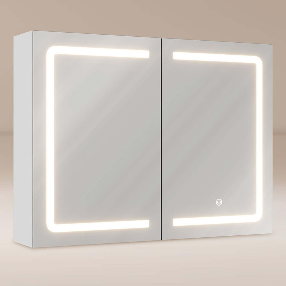 Sikaic Medicine Cabinet 2 Doors LED Medicine Cabinet with Mirror Touch Switch White White / Modern / Engineered Wood