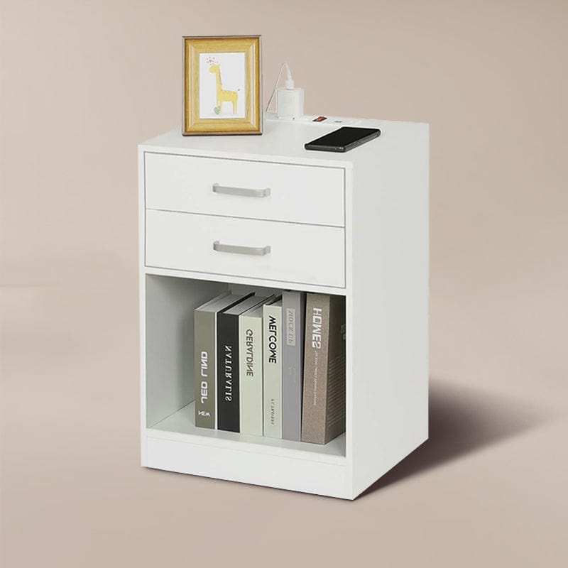 Sikaic Nightstand 2Pcs Nightstand with Charging Station Drawers Bedside Table White White / Modern