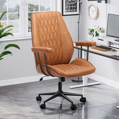 Oakic Modern Leather Office Chair White Ergonomic Swivel Desk Chair Height  Adjustable