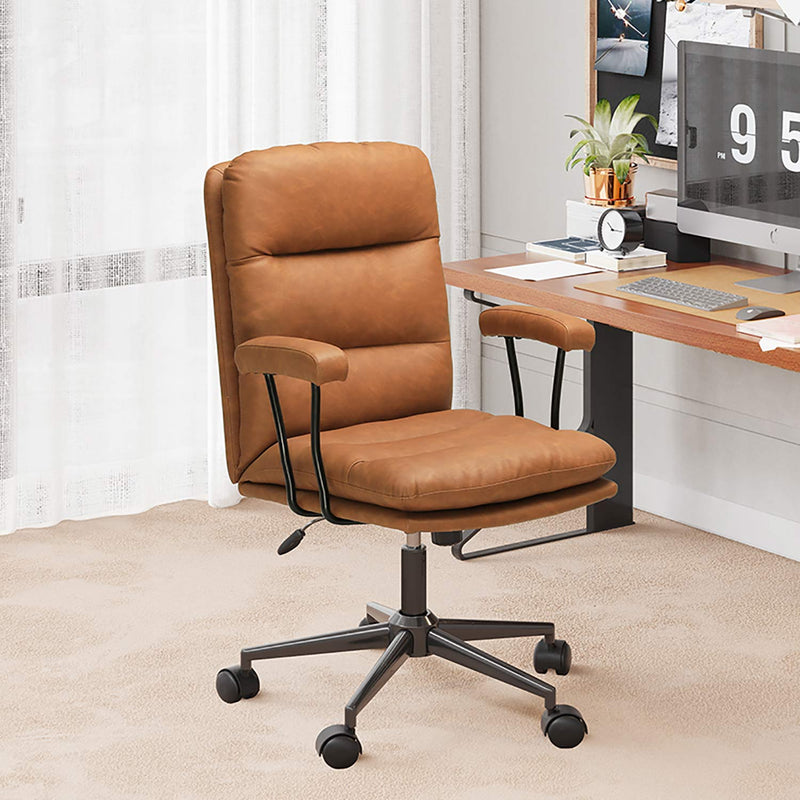 Sikaic Office Chairs Leather Office Chair with Arms Adjustable Back 40° Brown