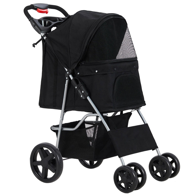 Sikaic Pet Stroller Pet Stroller Folding Traveling Cart with Storage Basket Black