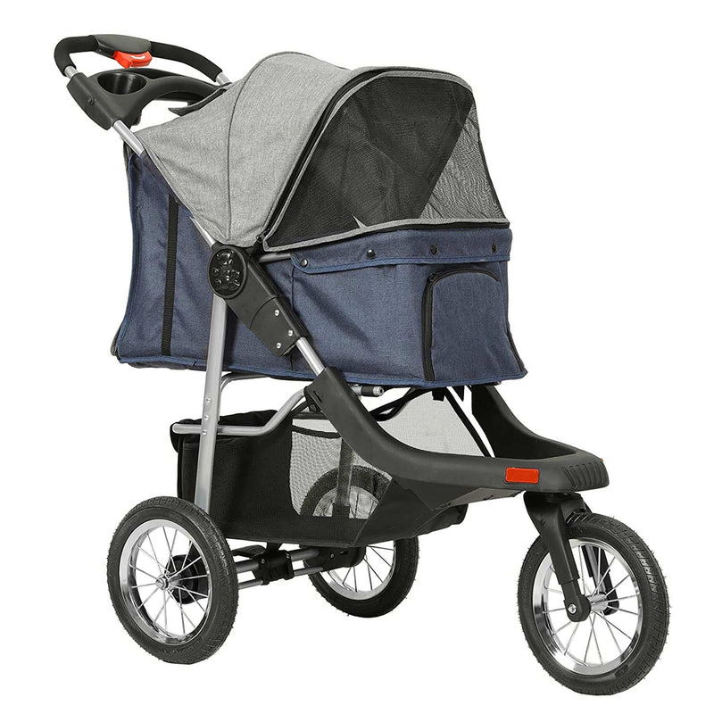 Sikaic Pet Stroller Pet Stroller Folding Traveling Cart with Storage Blue Grey