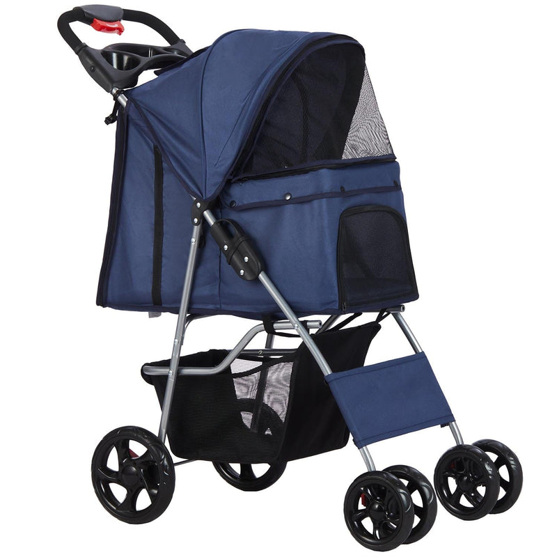 Sikaic Pet Stroller Pet Stroller Folding Traveling Cart with Storage Basket Blue