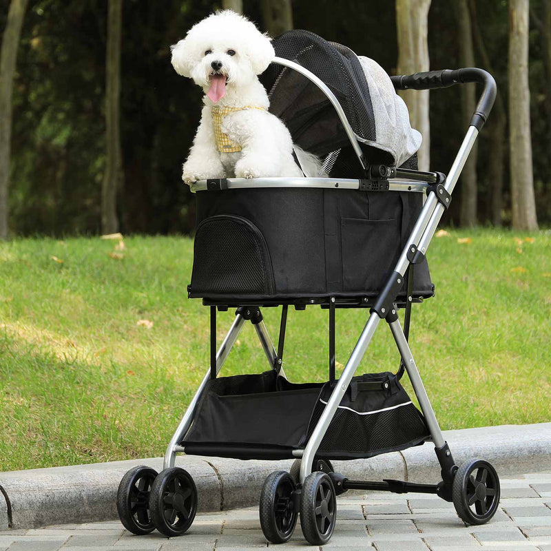 Sikaic Pet Stroller 3-in-1 Foldable Pet Stroller Premium Zipperless Dual Entry with Detachable Carrier Removable Liner and Storage Basket Gray